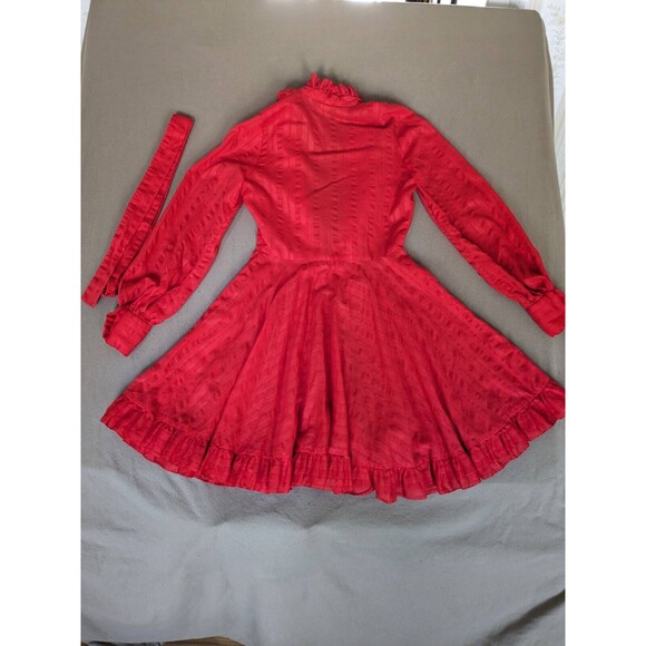 Jean Varon dress, 1960s / 1970s ruffled shirt dress, long bishop Sleeves RED - Picture 2 of 7